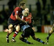 4 November 2005; John Kelly, Munster, is tackled by Craig Morgan, Cardiff Blues. Celtic League 2005-2006, Group A, Cardiff Blues v Munster, Arms Park, Cardiff, Wales. Picture credit: Brendan Moran / SPORTSFILE