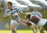 5 November 2005; Stanley McDowell, Dungannon, is tackled by Owen Cullen, Blackrock. AIB All Ireland League 2005-2006, Division 1, Blackrock v Dungannon, Stradbroke Road, Blackrock, Dublin. Picture credit: Damien Eagers/ SPORTSFILE