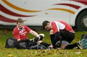 8 November 2005; Malcolm O'Kelly, left, and Denis Leamy get ready before squad training. Ireland rugby squad training, Clongowes Wood College, Clane, Co. Kildare. Picture credit: Brendan Moran / SPORTSFILE