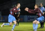 8 November 2005; Gavin Whelan, left, Drogheda United celebrates with team-mate Sami Ristila after scoring his sides second goal. eircom League, Premier Division. Drogheda United v Bohemians, United Park, Drogheda, Co. Louth Picture credit: Damien Eagers / SPORTSFILE