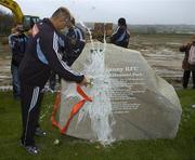 9 November 2005; Jerry Collins, member of the New Zealand All Blacks team, smashes a bottle at the unveiling of the Dave Gallagher memorial pitches during a visit to the birthplace of Dave Gallagher as part of centenary celebrations for the Originals tour. Players and New Zealand Rugby Union officials travelled to the village of Ramelton in County Donegal where the Originals' captain was born. Ramelton, Co. Donegal. Picture credit: Pat Murphy / SPORTSFILE