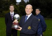 10 November 2005; Referee Paul Tuite, nominated for Referee of the Year, with UCD footballers Tony McDonnell, left, nominated for Players' Player of the Year, and Gary Dicker, nominated for Young Player of the Year, at the announcement by the Professional Footballers' Association of Ireland of the nominees for the PFAI awards for season 2005. Herbert Park, Dublin. Picture credit: Damien Eagers / SPORTSFILE
