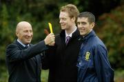 10 November 2005; UCD footballers Tony McDonnell, nominated for Players' Player of the Year, and Gary Dicker, right, nominated for Young Player of the Year, with referee Paul Tuite, nominated for Referee of the Year, at the announcement by the Professional Footballers' Association of Ireland of the nominees for the PFAI awards for season 2005. Herbert Park, Dublin. Picture credit: Damien Eagers / SPORTSFILE