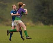 29 March 2014; Lucy Barry, CYM, is tackled by Mags Keohane, St Mary's. The Paul Cusack Cup Final, CYM v St Mary's, NUIM Barhnall RFC, Leixlip, Co. Kildare. Picture credit: Piaras Ó Mídheach / SPORTSFILE