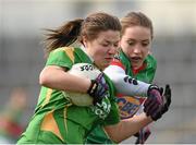 30 March 2014; Claire O'Sullivan, Kerry, in action against Leona Ryder, Mayo. TESCO Homegrown Ladies National Football League, Division 1, Round 6, Kerry v Mayo, Fitzgerald Stadium, Killarney, Co. Kerry. Picture credit: Barry Cregg / SPORTSFILE
