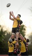 30 March 2014; Jeff Mahon, Ashbourne, wins possession in the lineout ahead of Thomas Stamp, Enniscorthy. The Provincial Towns Cup sponsored by Cleaning Contractors, Semi-Final, Enniscorthy v Ashbourne, Naas, Co. Kildare. Picture credit: Piaras Ó Mídheach / SPORTSFILE