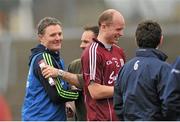 30 March 2014; Galway manager Alan Mulholland, left, celebrates after the game. Allianz Football League Division 2, Round 6, Galway v Armagh, Tuam Stadium, Tuam, Co. Galway. Picture credit: Ray Ryan / SPORTSFILE