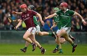 30 March 2014; Niall Healy, Galway, in action against Donal O'Grady, left, and Paudie O'Brien, Limerick. Allianz Hurling League Division 1, Quarter-Final, Limerick v Galway, Gaelic Grounds, Limerick. Picture credit: Diarmuid Greene / SPORTSFILE