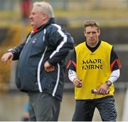 30 March 2014; Armagh manager Paul Grimley, left, and assistant manager Kieran McGeeney. Allianz Football League Division 2, Round 6, Galway v Armagh, Tuam Stadium, Tuam, Co. Galway. Picture credit: Ray Ryan / SPORTSFILE