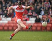 30 March 2014; Mark Lynch, Derry, kicks a point. Allianz Football League Division 1, Round 6, Derry v Kildare, Celtic Park, Derry. Picture credit: Oliver McVeigh / SPORTSFILE