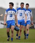 30 March 2014; Jamie Nagle, Waterford, and team-mates leave the field following their defeat. Allianz Hurling League Roinn 1A, Relegation Play-Off, Waterford v Dublin, Walsh Park, Waterford. Picture credit: Stephen McCarthy / SPORTSFILE