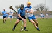 30 March 2014; Shane Durkin, Dublin, in action against Brian O'Sullivan, Waterford. Allianz Hurling League Roinn 1A, Relegation Play-Off, Waterford v Dublin, Walsh Park, Waterford. Picture credit: Stephen McCarthy / SPORTSFILE