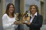 10 November 2005; Cork players Gemma O'Connor, left, and Valerie Mulcahy who were presented with the Vodafone Player of the Month awards for the month of October for camogie and football respectively. Westbury Hotel, Dublin. Picture credit; Brendan Moran / SPORTSFILE