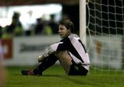 11 November 2005; Shamrock Rovers goalkeeper Barry Murphy sits dejected after Waterford United's second goal. eircom League, Premier Division, Shamrock Rovers v Waterford United, Dalymount Park, Dublin. Picture credit: Brian Lawless / SPORTSFILE