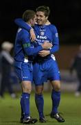11 November 2005; Waterford United captain David Mulcahy, left, celebrates with team-mate John Lester after the match. eircom League, Premier Division, Shamrock Rovers v Waterford United, Dalymount Park, Dublin. Picture credit: Brian Lawless / SPORTSFILE