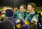 12 November 2005; Leinster's Peadar Andrews celebrates with team-mate Barry Cahill, left, after victory. M Donnelly Interprovincial Football Championship Final, Leinster v Ulster, Parnell Park, Dublin. Picture credit: Pat Murphy / SPORTSFILE