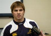 14 November 2005; Drew Mitchell, Australia, speaking at a press conference ahead of the International friendly Permanent TSB Test game against Ireland. Portmarnock Hotel and Golf Links, Portmarnock, Co. Dublin. Picture credit: Nicola Farrington / SPORTSFILE