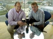 15 November 2005; Former Offaly hurler Brian Whelahan, right, with former Munster rugby player Peter Clohessy at the launch of the search for the best Guinness bartender on the island of Ireland. Gravity Bar, Guinness Storehouse, Dublin. Picture credit: Damien Eagers / SPORTSFILE
