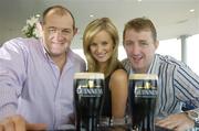15 November 2005; Former Offaly hurler Brian Whelahan, right, model Kelly O'Byrne, and former Munster rugby player Peter Clohessy at the launch of the search for the best Guinness bartender on the island of Ireland. Gravity Bar, Guinness Storehouse, Dublin. Picture credit: Damien Eagers / SPORTSFILE