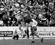 21 April 1991; Peter Hanrahan of Dundalk in action against Liam Murphy of Cork City during the Bord Gais National League Premier Division match between Cork City and Dundalk at Turners Cross in Cork. Photo by David Maher/Sportsfile