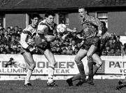 21 April 1991; John Caulfield of Cork City in action against James Coll of Dundalk during the Bord Gais National League Premier Division match between Cork City and Dundalk at Turners Cross in Cork. Photo by David Maher/Sportsfile