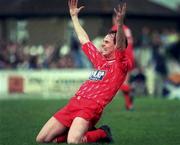 21 April 1991; Ronnie Murphy of Dundalk celebrates at the final whistle of the Bord Gais National League Premier Division match between Cork City and Dundalk at Turners Cross in Cork. Photo by David Maher/Sportsfile