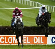 17 November 2005; War of Attrition, left, with Conor O'Dwyer up, jumps the last ahead of Rathgar Beau with Shea Barry up on their way to winning the Clonmel Oil Steeplechase. Clonmel Racecourse, Clonmel, Co. Tipperary. Picture credit: Damien Eagers / SPORTSFILE