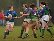29 March 2014; Brigid Collins, St Mary's, in action against Suzie Glynn, Rachel Horan, 3, and Lesley O'Hara, extreme right, CYM. The Paul Cusack Cup Final, CYM v St Mary's, NUIM Barhnall RFC, Leixlip, Co. Kildare. Picture credit: Piaras Ó Mídheach / SPORTSFILE