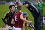 30 March 2014; Galway manager Anthony Cunningham in conversation with David Burke, left, and Iarla Tannian after the game. Allianz Hurling League Division 1, Quarter-Final, Limerick v Galway, Gaelic Grounds, Limerick. Picture credit: Diarmuid Greene / SPORTSFILE
