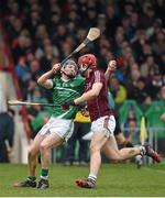 30 March 2014; Conor Allis, Limerick, in action against Jonathan Glynn, Galway. Allianz Hurling League Division 1, Quarter-Final, Limerick v Galway, Gaelic Grounds, Limerick. Picture credit: Diarmuid Greene / SPORTSFILE