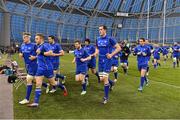 29 March 2014; The Leinster team make their way back to the dressing room after their warm-up before the game. Celtic League 2013/14, Round 18, Leinster v Munster, Aviva Stadium, Lansdowne Road, Dublin. Picture credit: Brendan Moran / SPORTSFILE