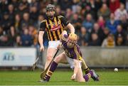 30 March 2014; Andrew Shore, Wexford, in action against Walter Walsh, Kilkenny. Allianz Hurling League Division 1, Quarter-Final, Wexford v Kilkenny, Wexford Park, Wexford. Picture credit: Brendan Moran / SPORTSFILE