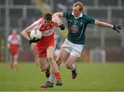 30 March 2014; Ciaran McFall, Derry, in action against Keith Cribben, Kildare. Allianz Football League Division 1, Round 6, Derry v Kildare, Celtic Park, Derry. Picture credit: Oliver McVeigh / SPORTSFILE