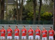30 March 2014; The Cork team stand for the National Anthem. Allianz Football League Division 1, Round 6, Cork v Tyrone, Pairc Ui Rinn, Cork. Picture credit: Ramsey Cardy / SPORTSFILE
