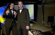 11 November 2005; Cork's John Gardiner, GPA Opel Awards Hurler of the Year, and Tyrone's Stephen O' Neill, GPA Opel Awards Footballer of the Year, receive the keys to an Opel Astra Sport at the 2005 GPA Opel Awards. Citywest Hotel, Dublin. Picture credit: Damien Eagers / SPORTSFILE