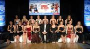 12 November 2005; The 2005 Camogie All-Star team, back row, from left, Jennifer O'Leary, Cork, Rachel Moloney, Cork, Claire Grogan, Tipperary, Eimear McDonnell, Tipperary, Catherine O'Loughlin, Clare, Emer Dillon, Cork, Ciara Lucey, Dublin and Gemma O'Connor, Cork. Front, from left, Jovita Delaney, Tipperary, Sinead Cahalan, Galway, Catherine O'Loughlin, Wexford, Julie Kirwan, Tipperary, Ossie Kilkenny, Chairperson, of the Irish Sports Council, Miriam O'Callaghan, left, President, Cumann Camogaiochta na nGael, Anna Geary, Cork, Mary O'Connor, Cork and Therese Maher, Galway, at the 2005 Camogie All-Star Awards, in association with O'Neills. Citywest Hotel, Dublin. Picture credit: Ray McManus / SPORTSFILE