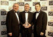 11 November 2005; Derry's Paddy Bradley, An Taoiseach, Bertie Ahern, T.D, and Dessie Farrell, Chief Executive of the GPA at the 2005 GPA Opel Awards. Citywest Hotel, Dublin. Picture credit: Damien Eagers / SPORTSFILE