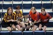 15 November 2005; Senior Camogie players Margaret Kavanagh, left, and Sinead Costello, St. Lachtain's Freshford, with Linda Gohery and Catriona Kelly, right, Davitts, at a photocall ahead of the All-Ireland camogie Senior and Junior club championship finals which will take place this Sunday, November 20th. St. Lachtain's and Davitts will contest the Senior final while Liatroim Fontenoys and Newmarket-on-Fergus will contest the Junior final. Croke Park, Dublin. Picture credit: Brian Lawless / SPORTSFILE