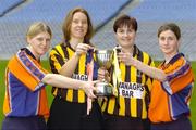 15 November 2005; Senior Camogie players, left to right, Linda Gohery, Davitts, Margaret Kavanagh and Sinead Costello, St. Lachtain's Freshford, and Catriona Kelly, Davitts, at a photocall ahead of the All-Ireland camogie Senior and Junior club championship finals which will take place this Sunday, November 20th. St. Lachtain's and Davitts will contest the Senior final while Liatroim Fontenoys and Newmarket-on-Fergus will contest the Junior final. Croke Park, Dublin. Picture credit: Brian Lawless / SPORTSFILE