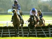 19 November 2005; Eventual winner Tazmana, right, with Andrew Lynch up, jumps the last with Lenrey with Danny Howard, on the way to winning The Narraghmore Maiden Hurdle. Punchestown Racecourse, Co. Kildare. Picture credit: Damien Eagers / SPORTSFILE