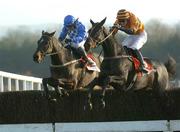 19 November 2005; Slim Pickings, left, with David Casey up, jumps the last with Kerryhead Windfarm with Andrew McNamara, on their way to winning the Irish Field Novice Steeplechase. Punchestown Racecourse, Co. Kildare. Picture credit: Damien Eagers / SPORTSFILE