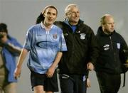 22 November 2005; Dermot Keely, Dublin City manager, celebrates with Robbie Collins at the end of the game. eircom league Promotion / Relegation Play-off, 1st Leg, Shamrock Rovers v Dublin City, Dalymount Park, Dublin. Picture credit: David Maher / SPORTSFILE