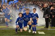 29 March 2014; Leinster captain Jamie Heaslip enters the pitch with mascots Dylan O'Connor, left, and Joe Deering. Celtic League 2013/14, Round 18, Leinster v Munster, Aviva Stadium, Lansdowne Road, Dublin. Picture credit: Brendan Moran / SPORTSFILE