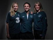 3 April 2014; Justyna Palmowska, left, Republic of Ireland team operations executive, Jamie Kearns, team doctor, and Jenny Branigan, team physio. Republic of Ireland Women’s National Team Portraits, Dunboyne Castle, Dunboyne, Co. Meath. Picture credit: David Maher / SPORTSFILE