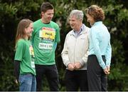 4 April 2014; Willie O'Byrne, Managing Director of SPAR Ireland, with, from left, Fionnuala Britton, 2011 & 2012 European Cross Country Champion, Paul Robinson, winner of the 2013 SPAR Great Ireland Mile and former World Champion, European Champion and World Cross Country Champion Sonia O’Sullivan after a press conference ahead of Sunday's 2014 SPAR Great Ireland Run in the Phoenix Park. Saint Brigid’s National School, Beechpark Lawn, Castleknock, Dublin. Picture credit: Matt Browne / SPORTSFILE