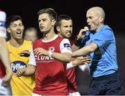 4 April 2014; St Patrick's Athletic's Greg Bolger after he was sent off by referee Padraic Sutton. Airtricity League Premier Division, St Patrick's Athletic v Dundalk, Richmond Park, Dublin. Picture credit: David Maher / SPORTSFILE