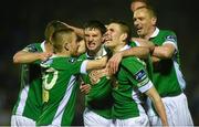 4 April 2014; Cork City players celebrate after Mark O'Sullivan scored their side's second goal. Airtricity League Premier Division, Cork City v Shamrock Rovers, Turner's Cross, Cork. Picture credit: Diarmuid Greene / SPORTSFILE
