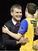 4 April 2014; Dundalk manager Stephen Kenny celebrate with Sean Gannon at the end of the game. Airtricity League Premier Division, St Patrick's Athletic v Dundalk, Richmond Park, Dublin. Picture credit: David Maher / SPORTSFILE