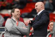 5 April 2014; Former Munster players Marcus Horan, left, and Keith Wood in conversation ahead of the game. Heineken Cup Quarter-Final, Munster v Toulouse. Thomond Park, Limerick. Picture credit: Diarmuid Greene / SPORTSFILE