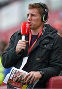 5 April 2014; Connacht player Gavin Duffy, working for Newstalk 106-108 FM, at the game. Heineken Cup Quarter-Final, Munster v Toulouse. Thomond Park, Limerick. Picture credit: Diarmuid Greene / SPORTSFILE